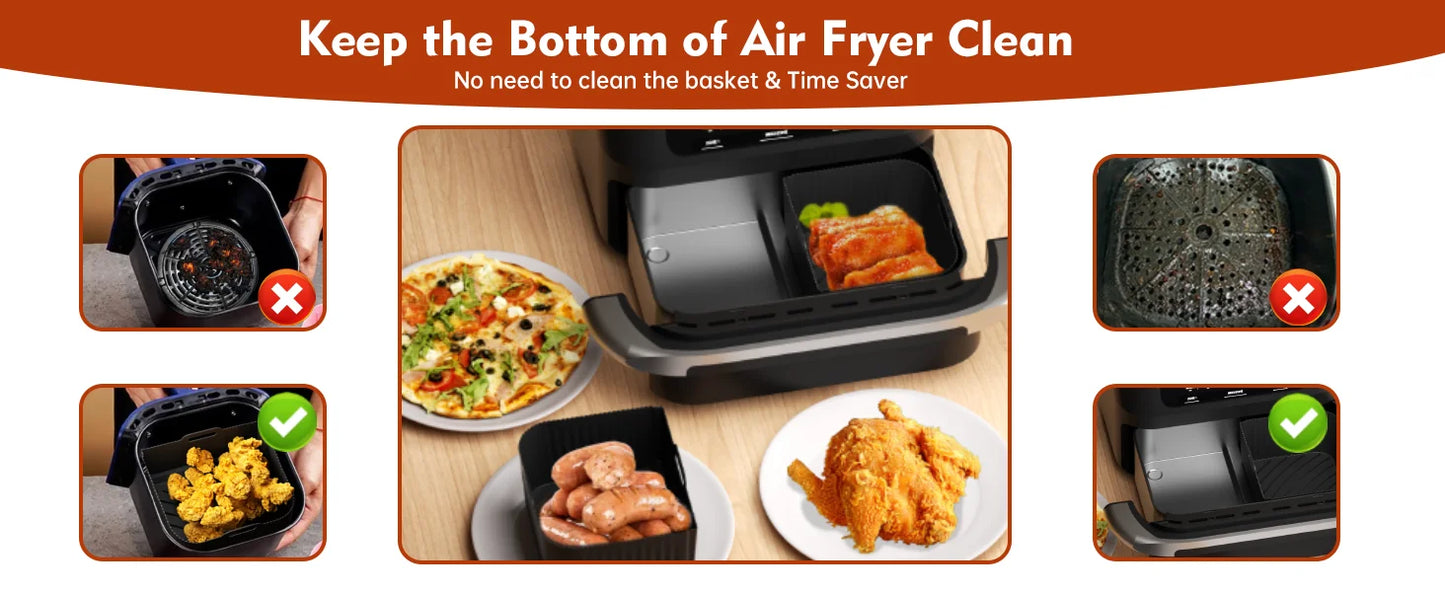 Hot Rectangle Air Fryer Silicone Liners for Ninja DZ071/AF500UK Air Fryer Basket Replacement Dishwasher Safe Air Fryer Liners - UltraChic