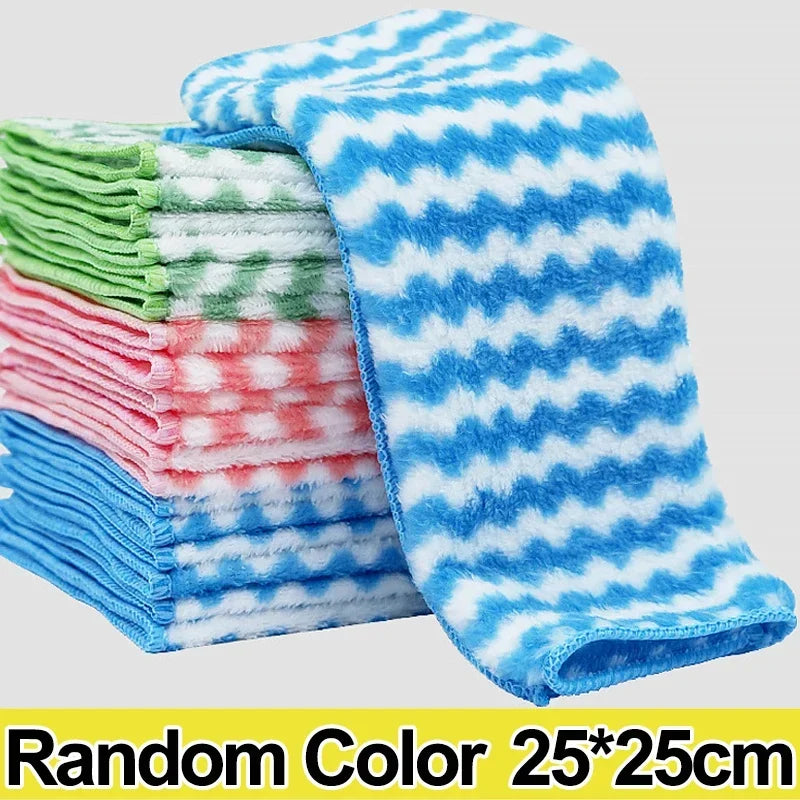 Microfiber Cleaning Cloth Velvet Thickened Dishcloths High Absorbent Scouring Kitchen Washing Dish Rags Household Wipe Towels - UltraChic