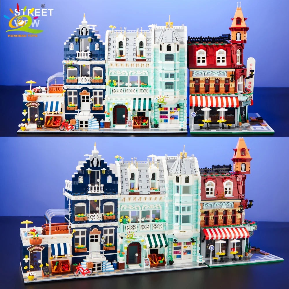 HUIQIBAO Toys MOC City Corner Coffee Shop Architecture Style Street View Micro Building Blocks for Children Construction Bricks - UltraChic