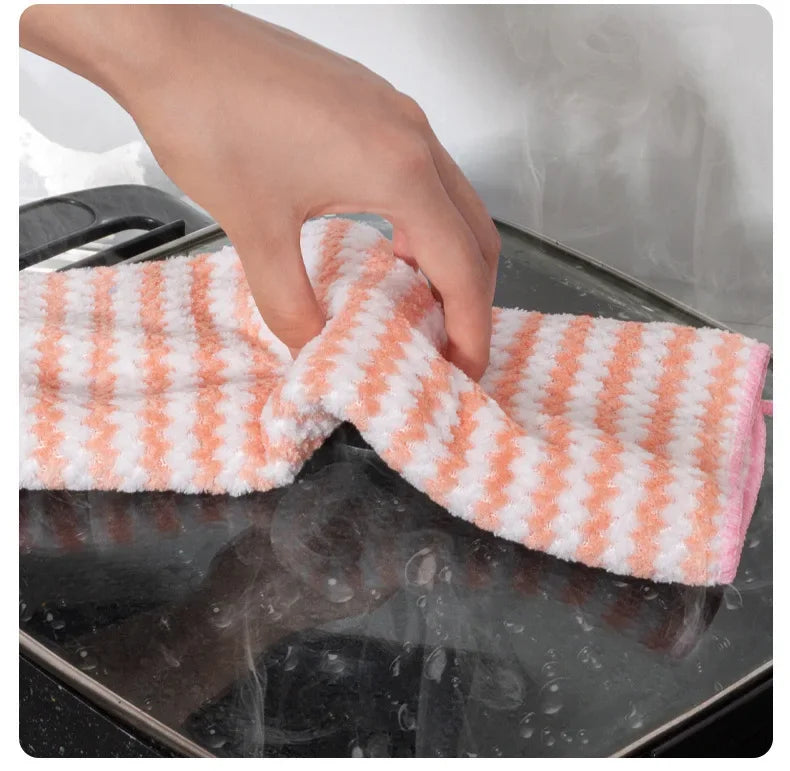 Microfiber Cleaning Cloth Velvet Thickened Dishcloths High Absorbent Scouring Kitchen Washing Dish Rags Household Wipe Towels - UltraChic