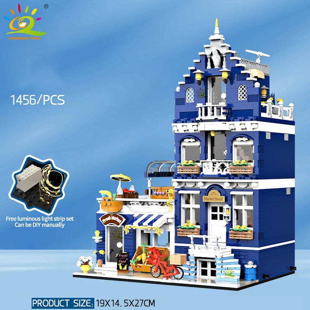 HUIQIBAO Toys MOC City Corner Coffee Shop Architecture Style Street View Micro Building Blocks for Children Construction Bricks - UltraChic