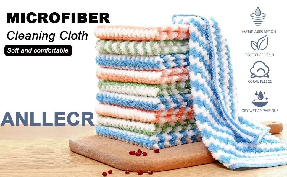 Microfiber Cleaning Cloth Velvet Thickened Dishcloths High Absorbent Scouring Kitchen Washing Dish Rags Household Wipe Towels - UltraChic