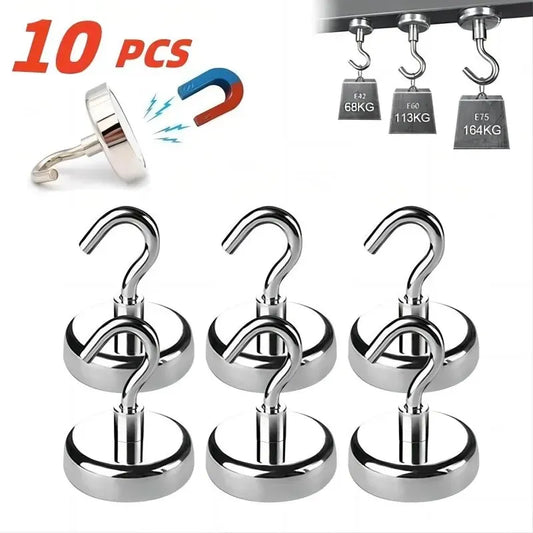 10PCS strong magnet hooks, stainless steel, multi-purpose storage hooks for home, kitchen, bar, and bathroom.