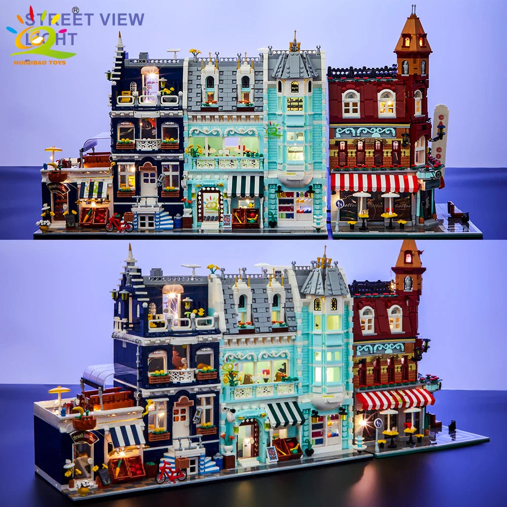 HUIQIBAO Toys MOC City Corner Coffee Shop Architecture Style Street View Micro Building Blocks for Children Construction Bricks - UltraChic