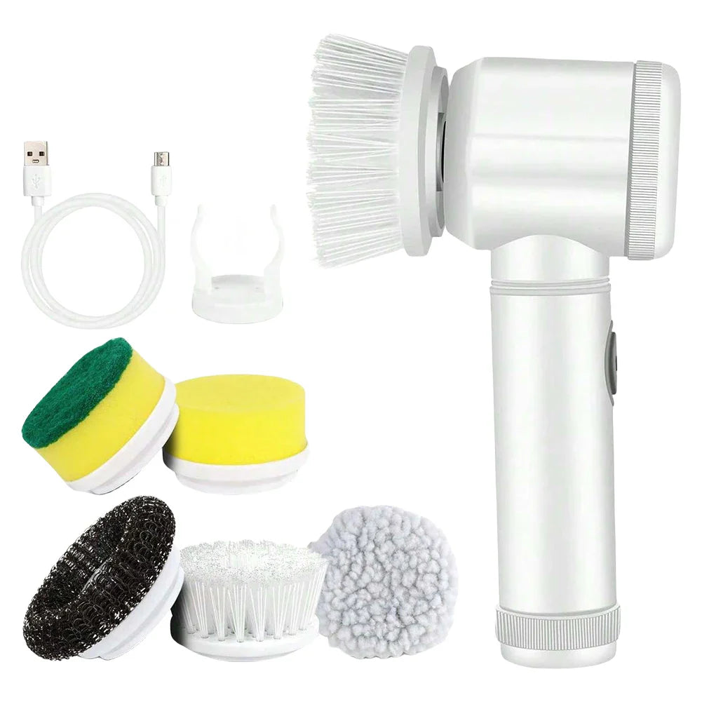 Electric Spin Scrubber USB Rechargeable Wireless Electric Cleaning Brush with 5PCS Brush Head Bathroom Kitchen Dishwashing Brush - UltraChic