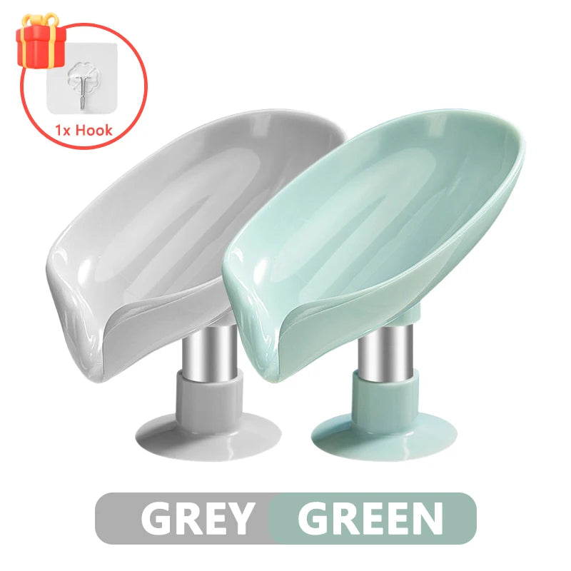 Leaf Shape Soap Holder with Suction Cup – Drainage Soap Dish for Bathroom, Shower, and Sink – Modern Soap Drainer and Container