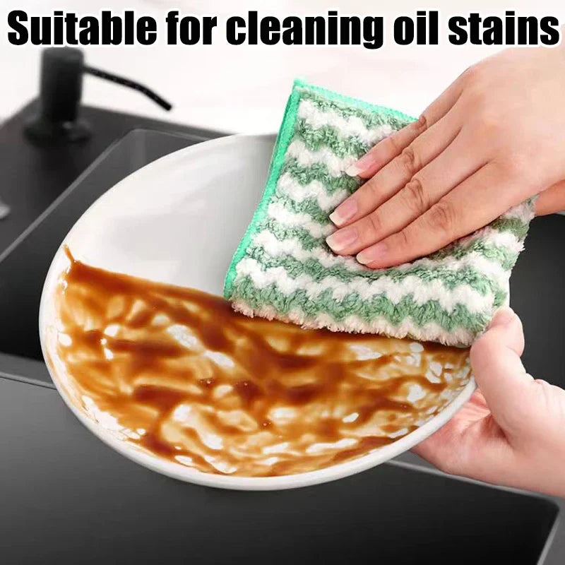 Microfiber Cleaning Cloth Velvet Thickened Dishcloths High Absorbent Scouring Kitchen Washing Dish Rags Household Wipe Towels - UltraChic