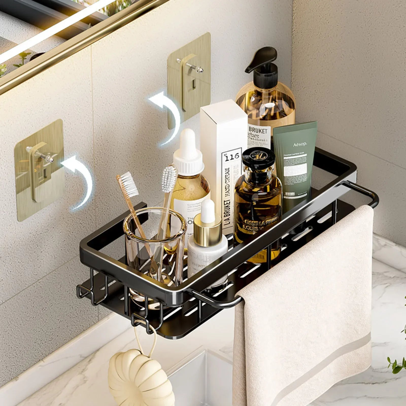 No Drill Wall-Mounted Bathroom Shelf – Easy Installation, Space-Saving Storage - UltraChic