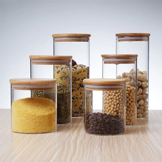 Clear Glass Food Storage Jar With Airtight Bamboo Lid