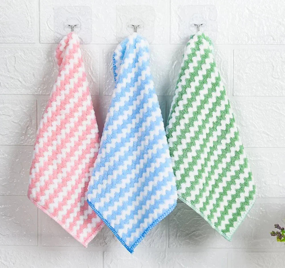 Microfiber Cleaning Cloth Velvet Thickened Dishcloths High Absorbent Scouring Kitchen Washing Dish Rags Household Wipe Towels - UltraChic