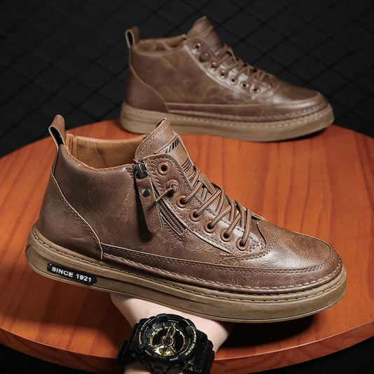 Men's Winter High-Top Leather Boots – Warm, Stylish & Durable Outdoor Shoes - UltraChic