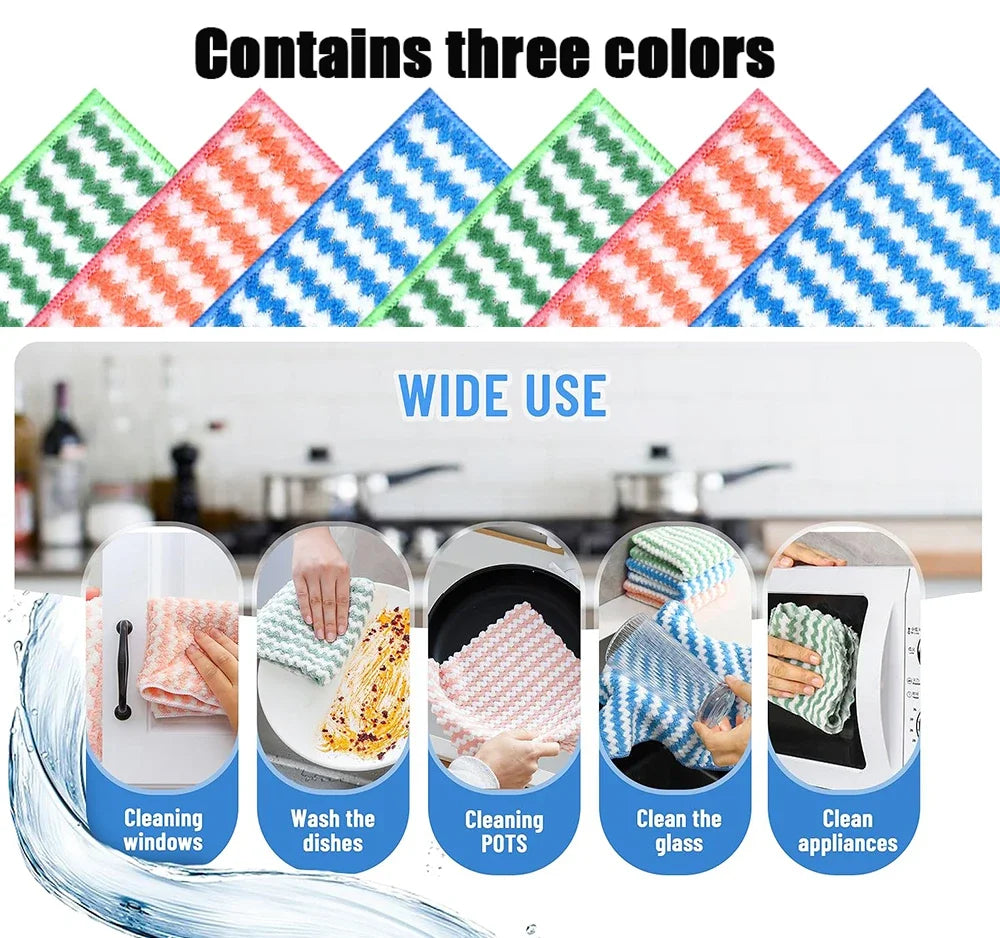 Microfiber Cleaning Cloth Velvet Thickened Dishcloths High Absorbent Scouring Kitchen Washing Dish Rags Household Wipe Towels - UltraChic
