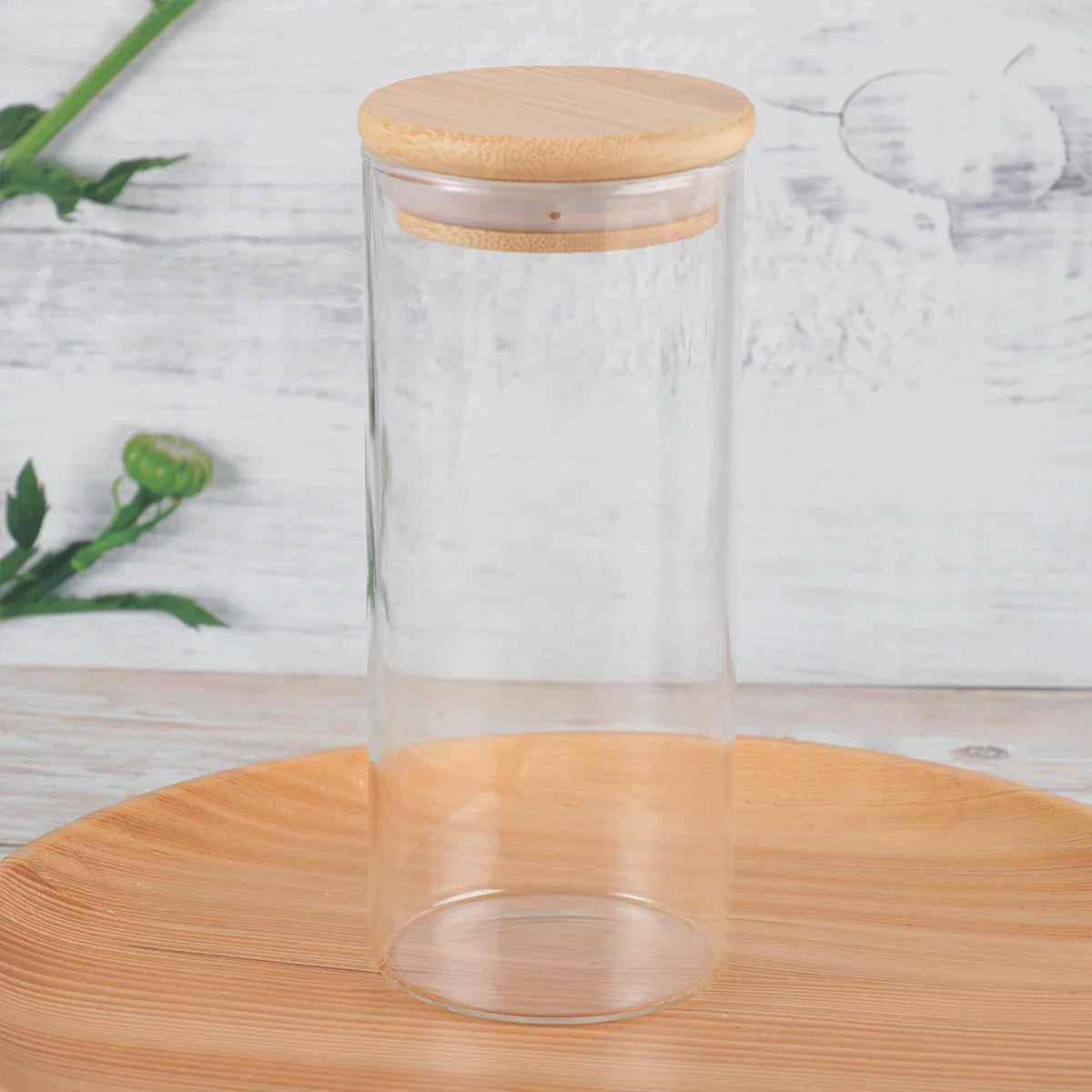 Clear Glass Food Storage Jar With Airtight Bamboo Lid - UltraChic