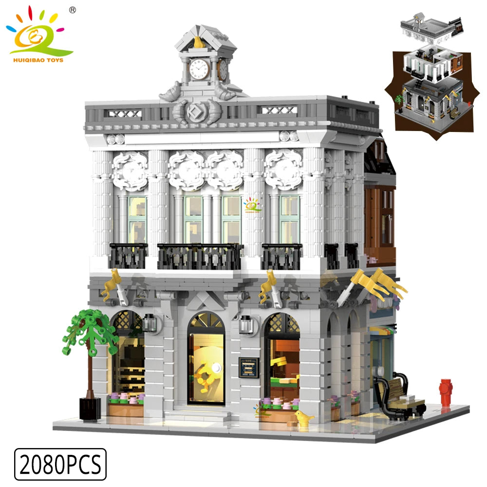 HUIQIBAO Toys MOC City Corner Coffee Shop Architecture Style Street View Micro Building Blocks for Children Construction Bricks - UltraChic