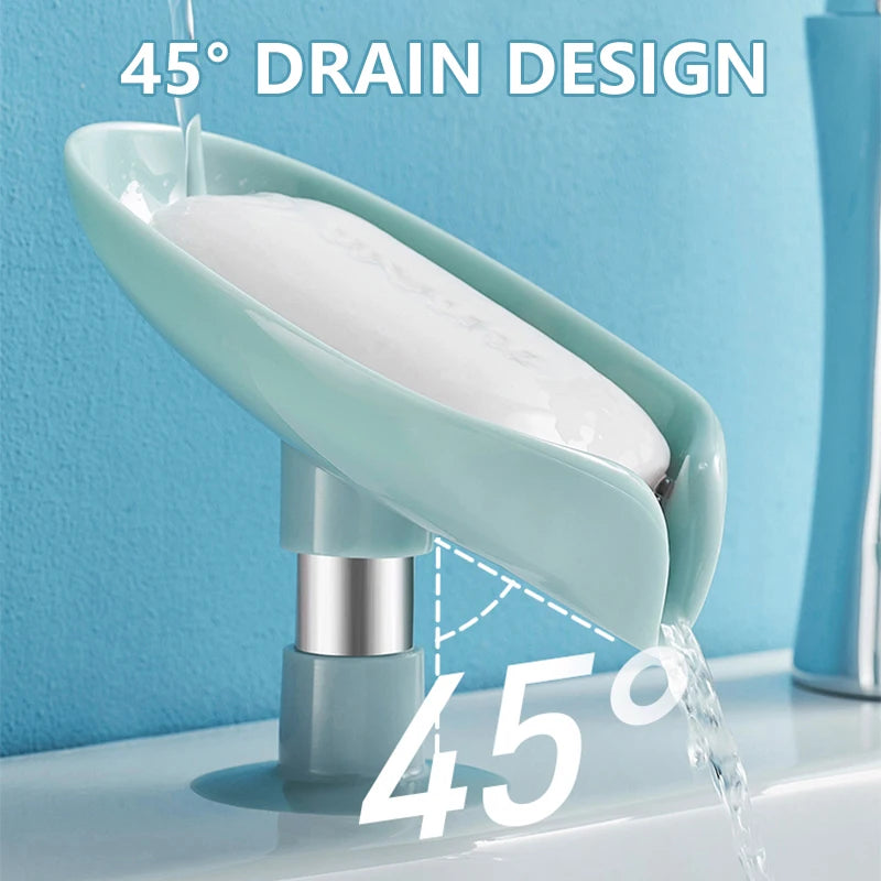 Leaf Shape Soap Holder with Suction Cup – Drainage Soap Dish for Bathroom, Shower, and Sink – Modern Soap Drainer and Container