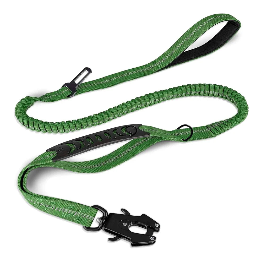 Reflective Shock Absorbing Pet Leash with Car Seatbelt Attachment for Large Dogs – Durable & Safe Dog Walking Harness - UltraChic