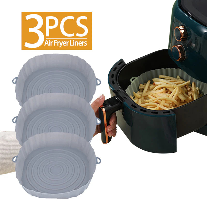 1/2/3PCS Reusable Air Fryer Silicone Pot Oven Baking Tray Airfryer Silicone Basket Pizza Fried Chicken Grill Pan Mat for Kitchen - UltraChic