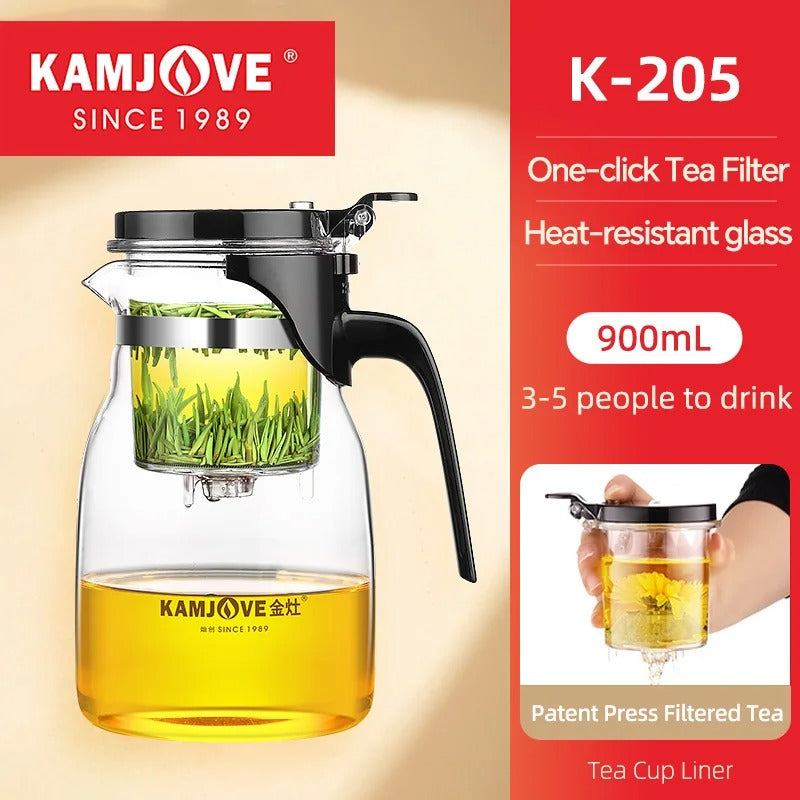 KAMJOVE Heat-Resistant Glass Teapot with Infuser – One-Button Filtering Tea Separation Kettle - UltraChic