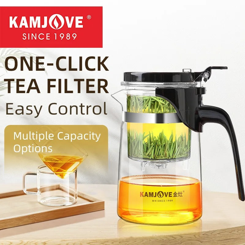KAMJOVE Heat-Resistant Glass Teapot with Infuser – One-Button Filtering Tea Separation Kettle - UltraChic