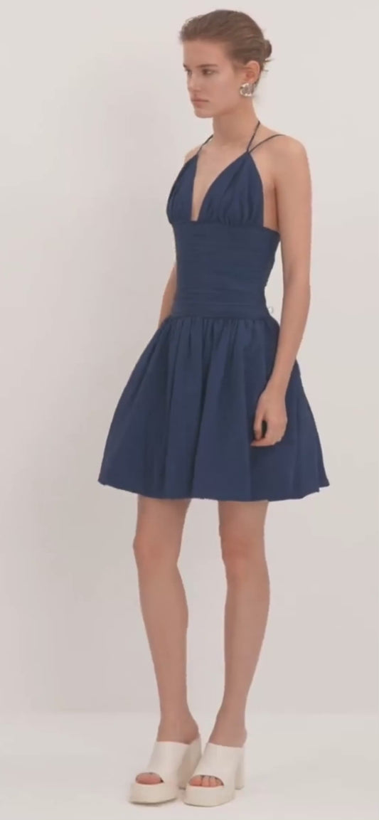 Cocktail Mini Dress Deep V Halter Fit Waist Enhancing Elegant Night Look Summer Women