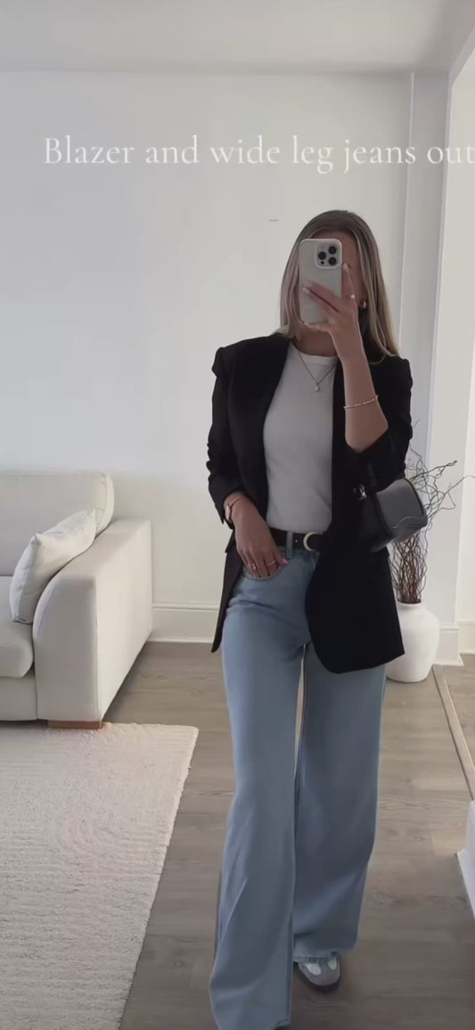 Wide Leg Denim Jeans High Waist Cuffed Hem Tall Fit Effortless Chic Summer Women
